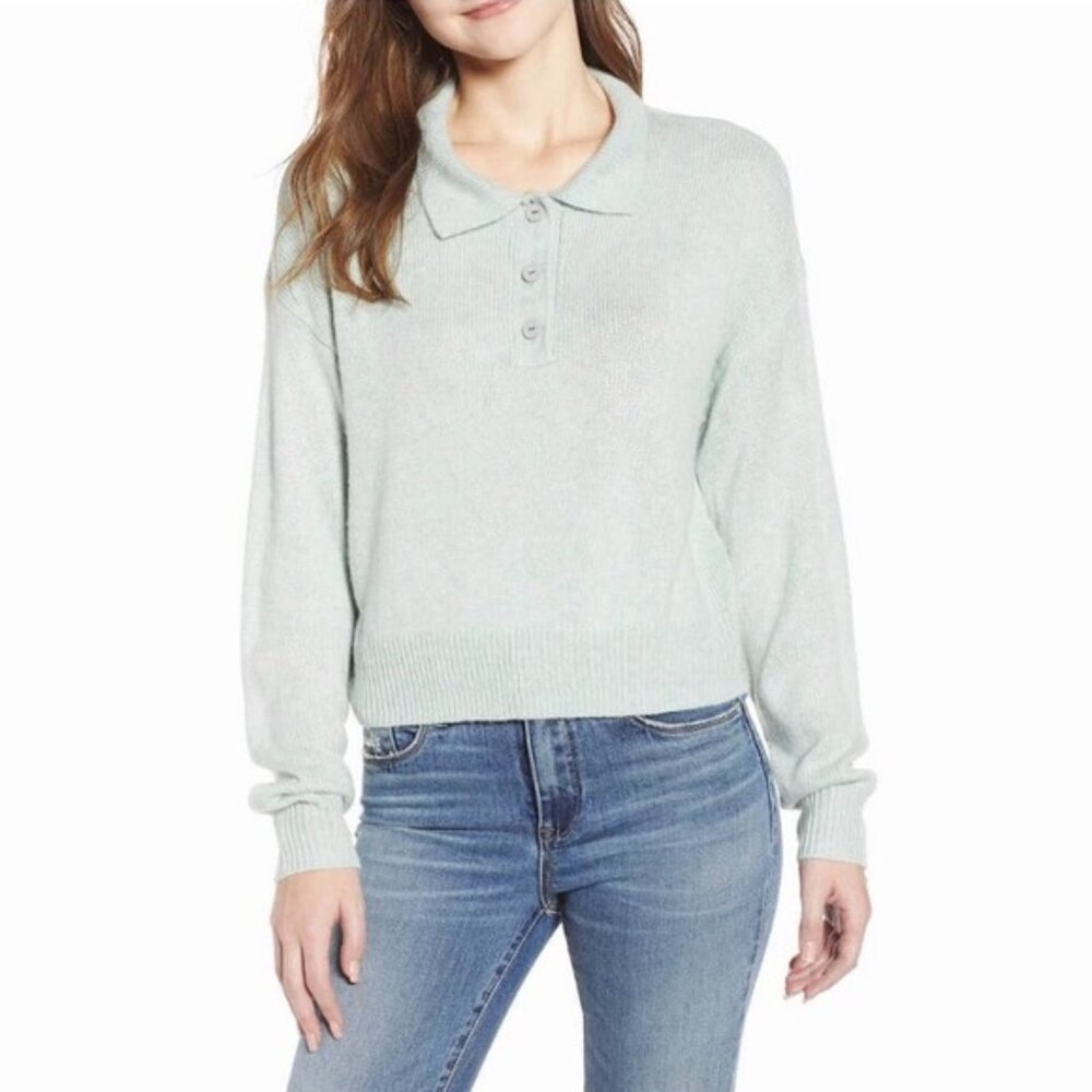 Nordstrom BP Soft Polo Knit Sweater‎ in Green Placid Heather Small